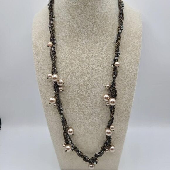 J Crew Jewelry - J Crew Copperish Necklace with Faux Pearls and Clear Crystals